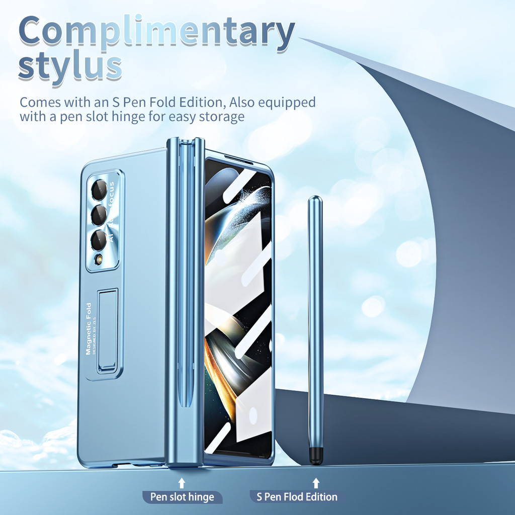 Magnetic Hinge Bracket Case For Samsung Galaxy Z Fold 6 5 4 3 With S Pen Full Protection With Lens Film Cover For Z Fold6 Fold5