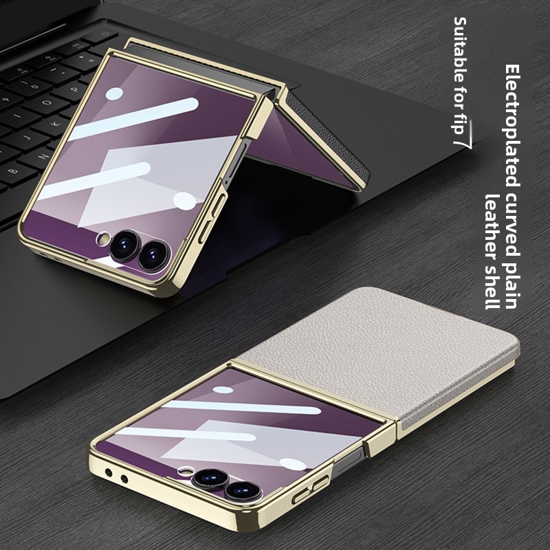 Electroplated Business Case Z Flip7 Flip Z7 Leather Classic for Samsung Galaxy Z Flip 7 Premium Phone Casing - Image 3