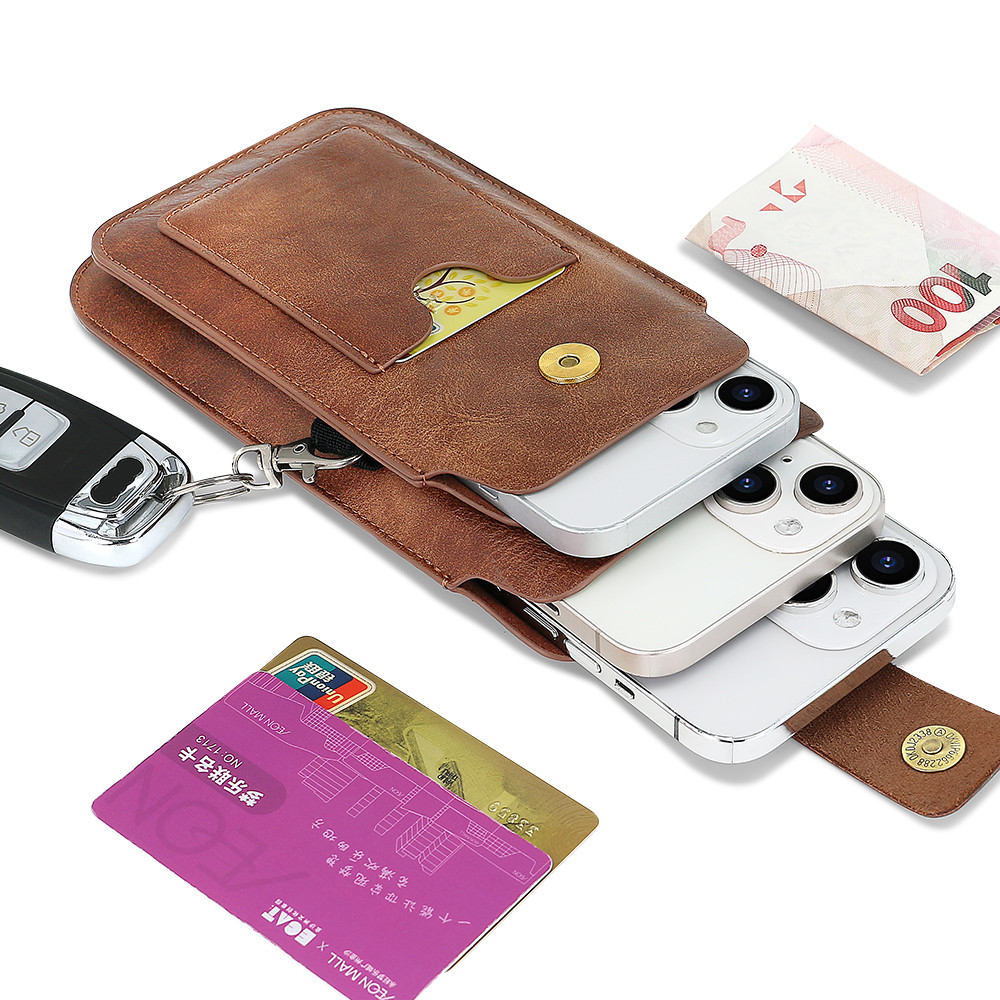 Uniserval Simplicity Pu Leather Retro Belt Pouch Trendy Waterproof Double Layered Mobile Phone Waist Bag Waterproof - Image 3
