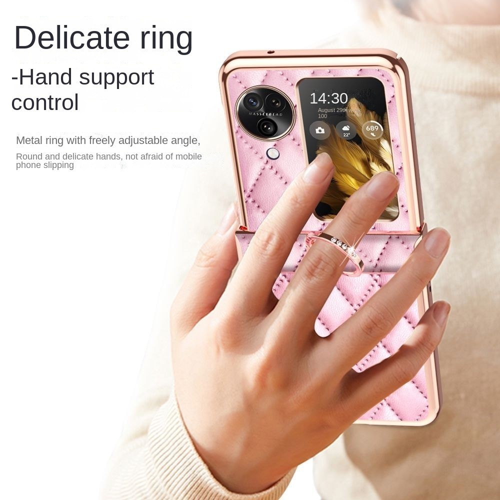 Luxury Electroplated Casing for OPPO Find N3 Flip N2 Flip Elegant Leather Rose Gold N3Flip N2Flip With Ring Holder Phone Case - Image 2