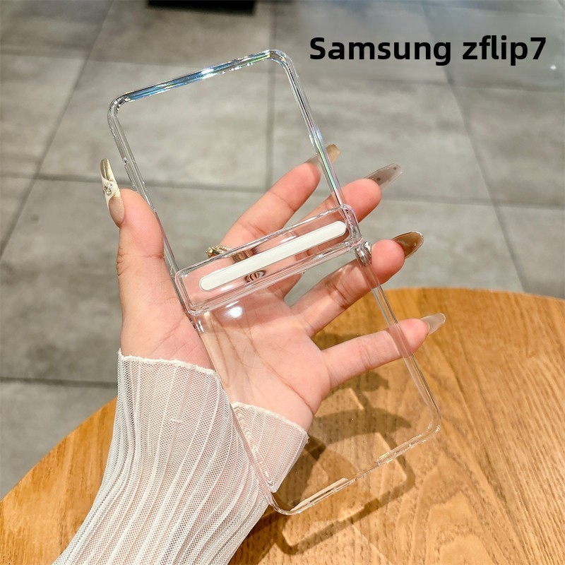 Clear Magnetic for Samsung Galaxy Z Flip7 Flip6 7FE Case Dust Proof Bumper Hard PC Transparent Z Flip 7 Zflip 6 7FE With Chain Phone Casing