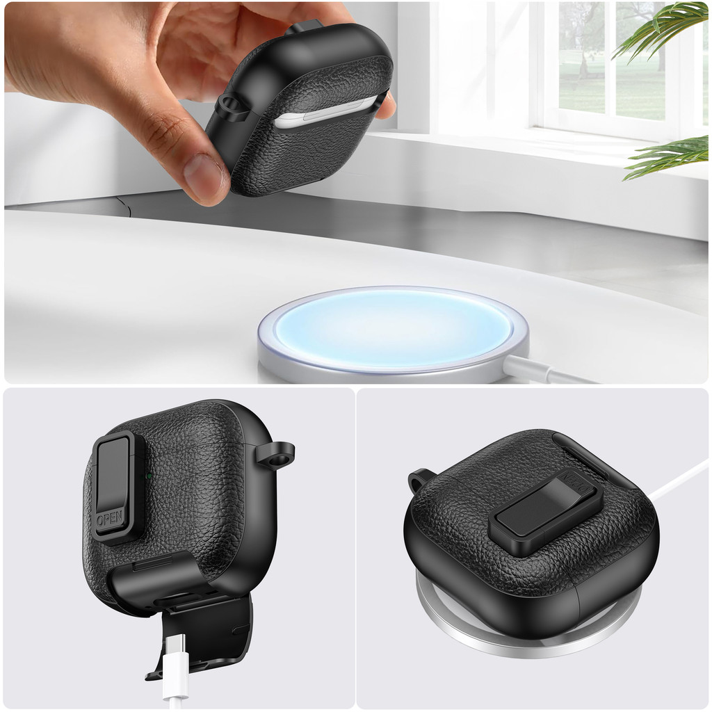 Shockproof Switch Secure Lock Stand Armor Anti-fall Case for AirPods Pro3 Pro2 Protective Earphone Casing AirPod 4 ANC 1/2 Phone Holder Case AirPods Pro3 Case AirPods 3 Cover - Image 2