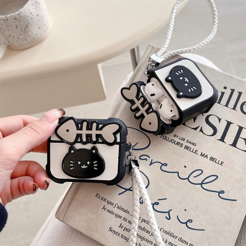 Cute fish bone With Rope Case for AirPods 4 ANC Skin Earphone Casing AirPod 1/2/3/Pro Pro2 protective Cover - Image 2