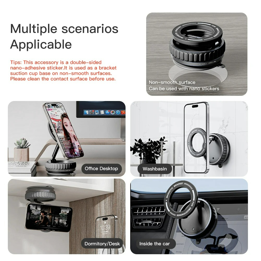 Foldable 360° Magnetic Car Phone Mount, Vacuum Strong Suction, Universal Rotating Holder - Image 9