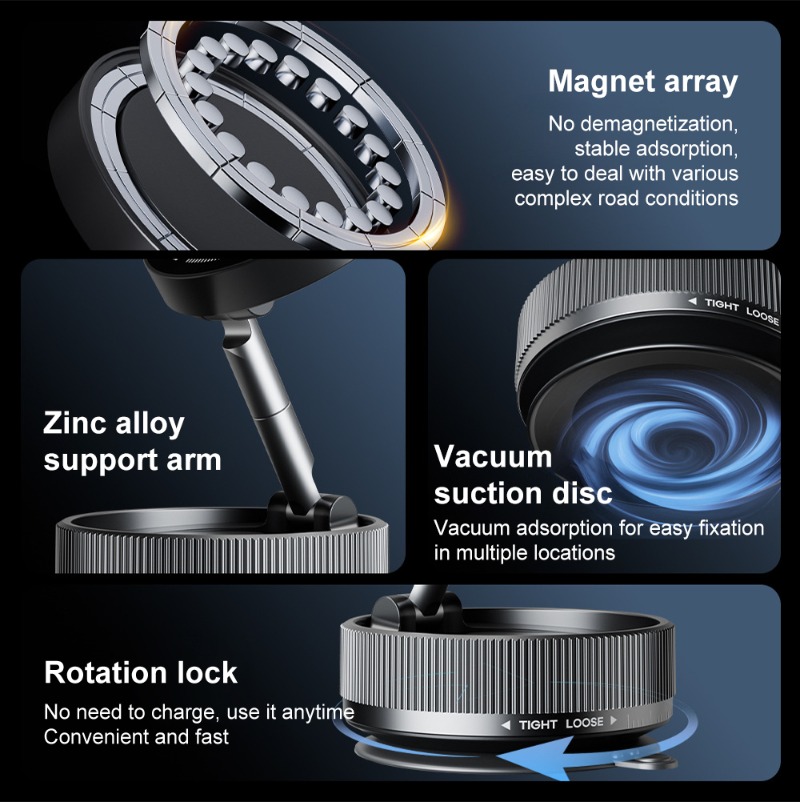 Universal Magnetic Vacuum Suction Foldable 360° Swivel Car Phone Mount for Mobile Stable Navigation - Image 4