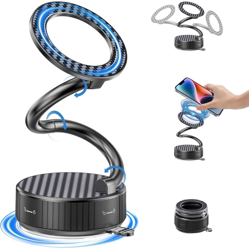 Magnetic Phone Car Holder Vacuum Foldable Vacuum Suction Stand for Car Gym Mirror Shower