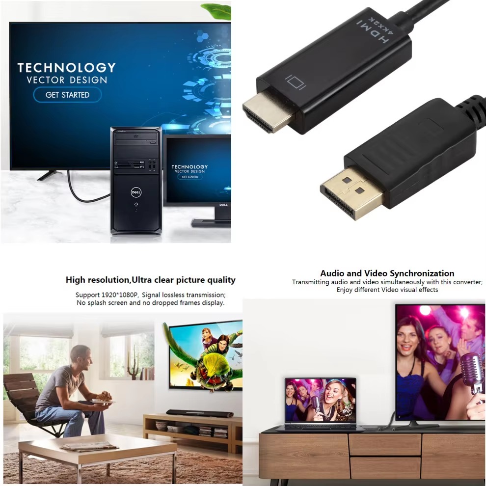 4K DisplayPort to HDMI Adapter 1.8M DP to HDMI Converter for Desktop Laptop PC TV Monitor Pro