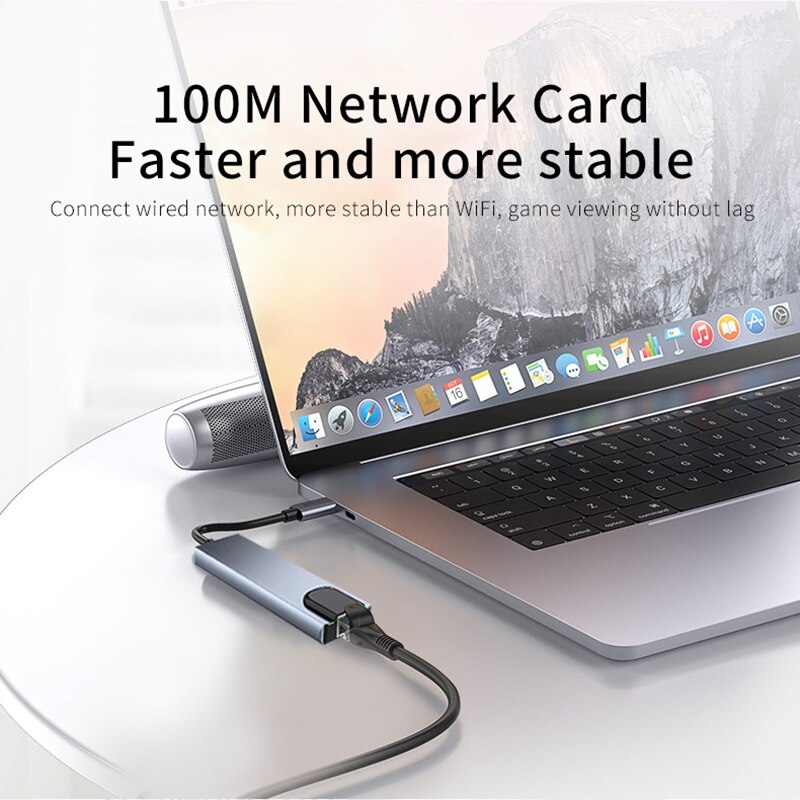 Type C Hub 8 in 1 USB C USB 3.1 to 4K HDMI Adapter with RJ45 SD/TF Card Reader PD Charging for Laptop and Comput - Image 2