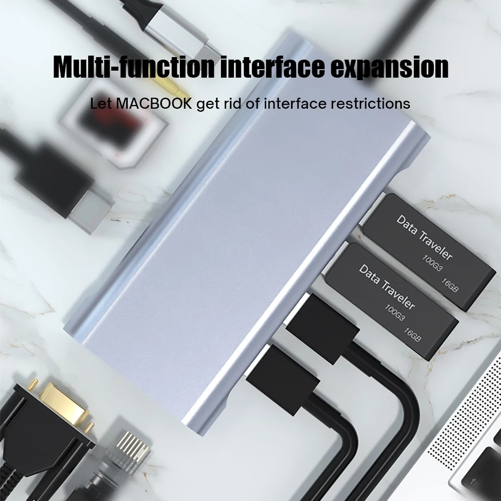 HDMI 4K usb sd card reader 3.0 11-in-1 vga to type c Adapter Hub Dock for MacBook Pro Air Laptop - Image 2