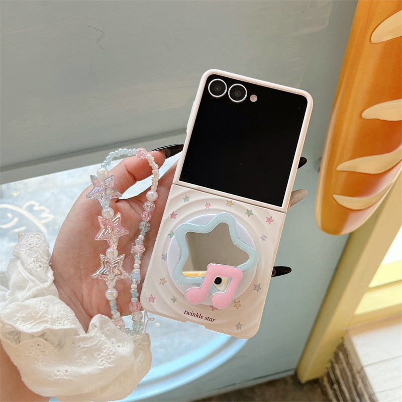 Korean Cute Little Star Magnetic Phone Case For Samsung for Galaxy Z Flip 7 6 5 4 Cover with Stand Girp Chain Kawaii Cases - Image 3
