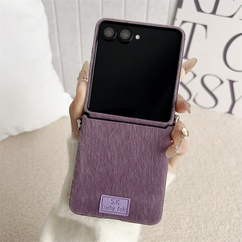 Magnetic for Samsung Galaxy Z Flip 7 6 5 7FE Case Elegant Flannel Zflip7 7FE Flip6 Flip5 Lanyard Phone Casing