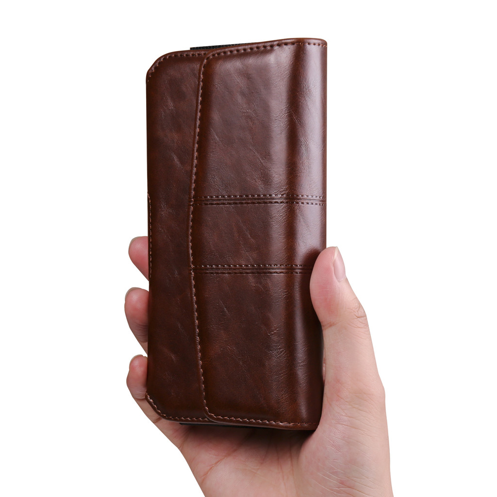Horizontal Phone Waist Bag with Pressure Line Waist Belt PU Leather Universal with Card Slot Waist Bag
