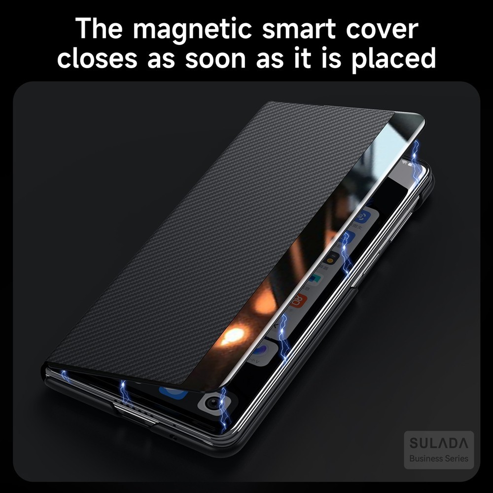 Luxury Magnetic for Samsung Galaxy Z Fold7 Fold6 Z Fold5 Fold4 Case Business Vintage Wireless Charging PU Leather Carbon Fibre Z Fold 7 6 5 4 With Card Slot Phone Casing