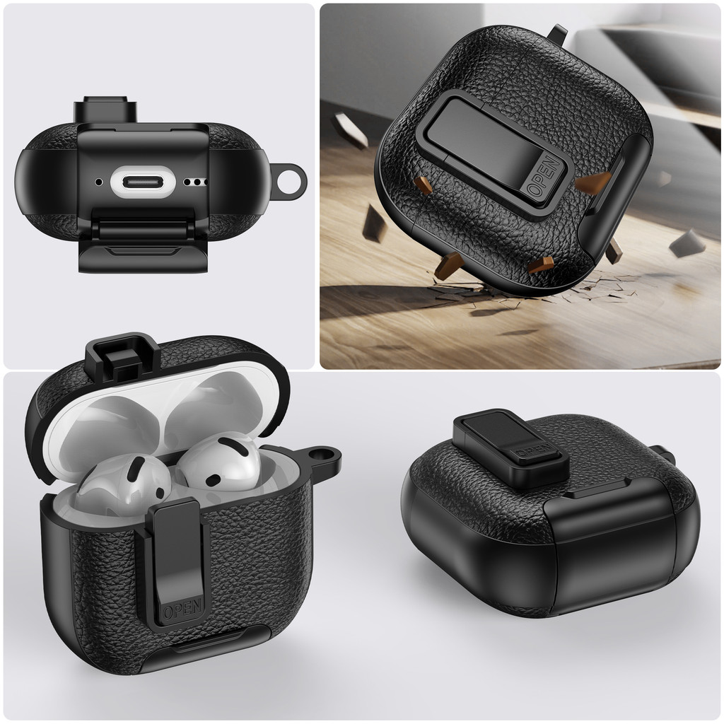 Shockproof Switch Secure Lock Stand Armor Anti-fall Case for AirPods Pro3 Pro2 Protective Earphone Casing AirPod 4 ANC 1/2 Phone Holder Case AirPods Pro3 Case AirPods 3 Cover