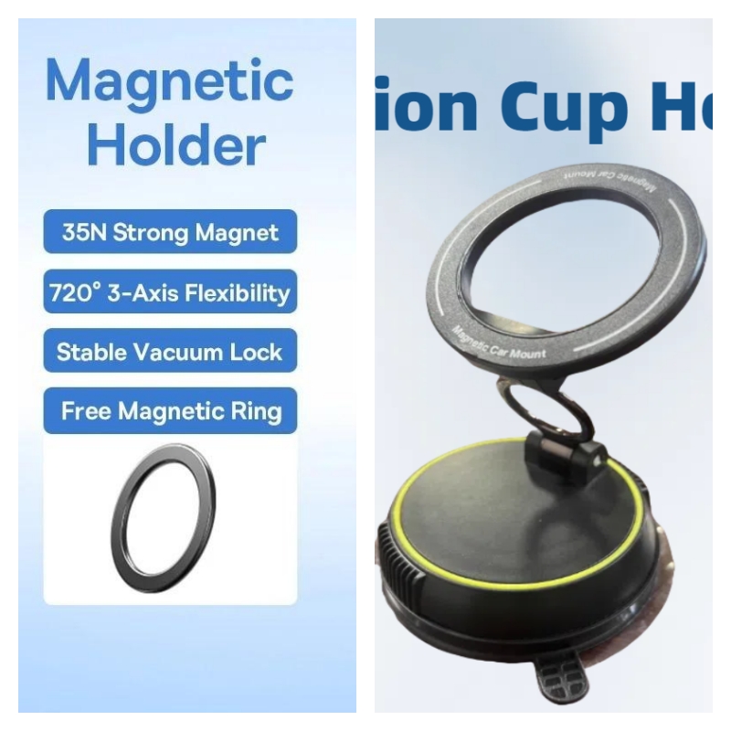 Foldable Vacuum Universal Magnetic Car Suction Cup 360° Adjustable Phone Holder for Dashboard Navigation - Image 3