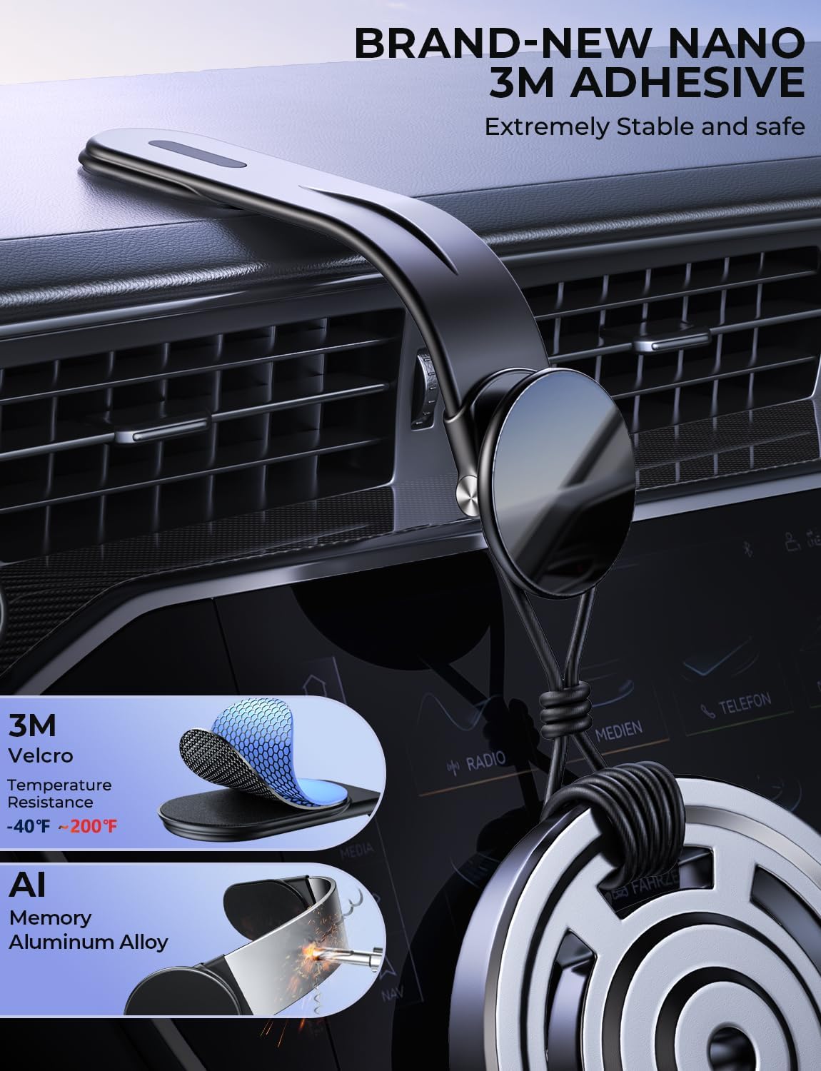 Portable Magnetic Phone Holder Stand XJ66 Adjustable Aluminum Alloy Arm Mount for Car Dashboard Bracket Ring - Image 4
