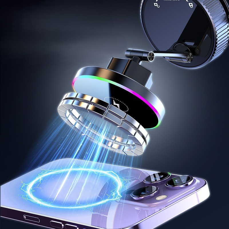Magnetic Wireless Super Fast Charger 360 Degree Rotation Car Phone Holder with Vacuum Adsorption for Dashboard