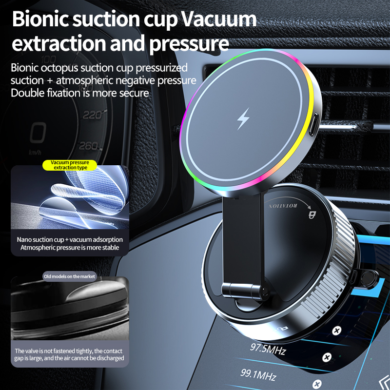 Universal Wireless Charger K3 Car Phone Holder with Breathing RGB Light Magnetic Suction Cellphone Bracket Accessories - Image 4