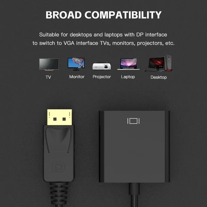 DisplayPort To VGA Adapter 1080p DP Male To VGA Female Converter Cable for Projector TV Computer Laptop PC - Image 3