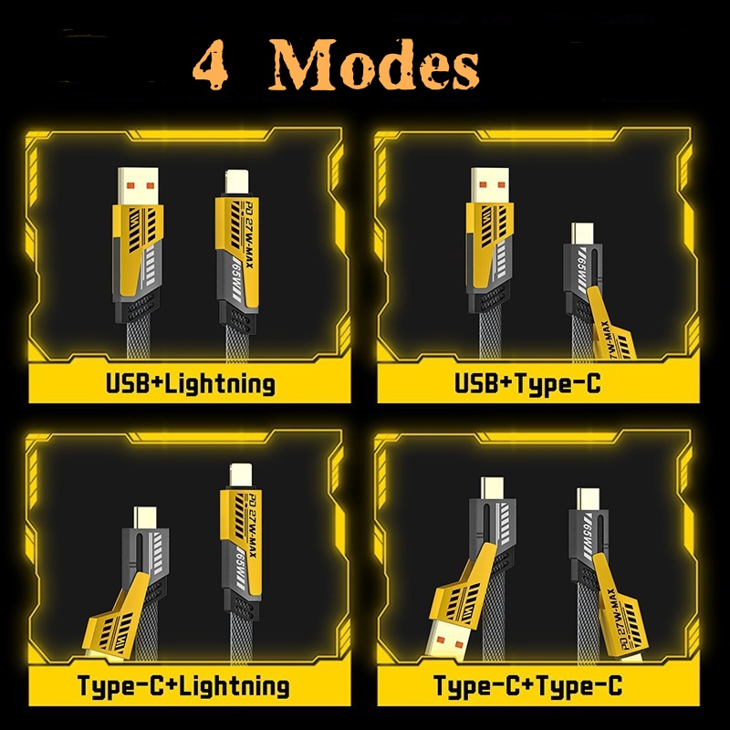 4-in-1 Braided Mobile Phone Data Cable PD 27W 5A New 2-in-1 120W Super Fast Charge Line Type-C To C for Huawei Xiaomi - Image 3