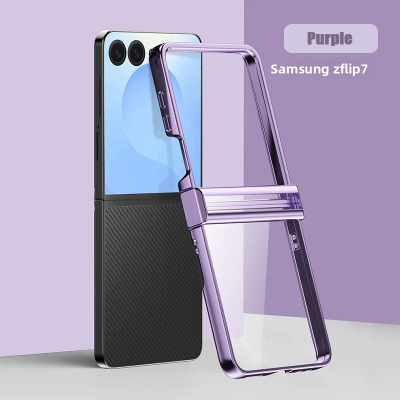 Luxury Electroplate Transparent Hinge Phone Case For Samsung for Galaxy Z Flip7 6 5 4 Anti-fall Protective PC Hard Back Cover