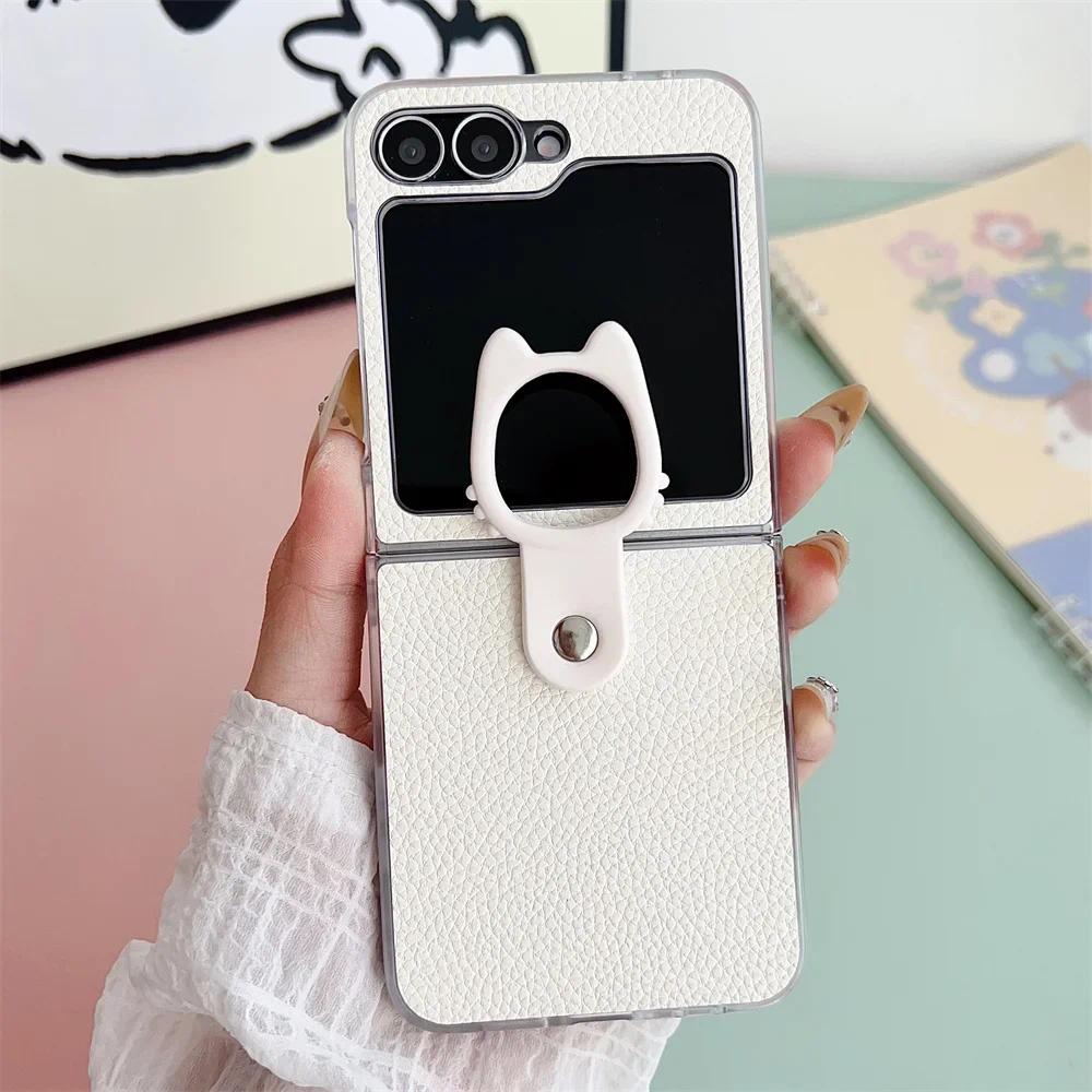 Ring Leather Phone Case for Samsung for Galaxy Z Flip 7 6 5 4 Flip7 Flip6 Flip5 Flip4 5G Transparent Edge Protective Cover - Image 2
