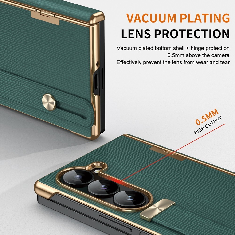 Anti-Dust Green Leather Casing for Samsung Galaxy Z Fold7 Fold6 Z Fold5 Fold4 Anti-DROP Dust Proof Z Fold 7 6 5 4 Premium Wristband Phone Case