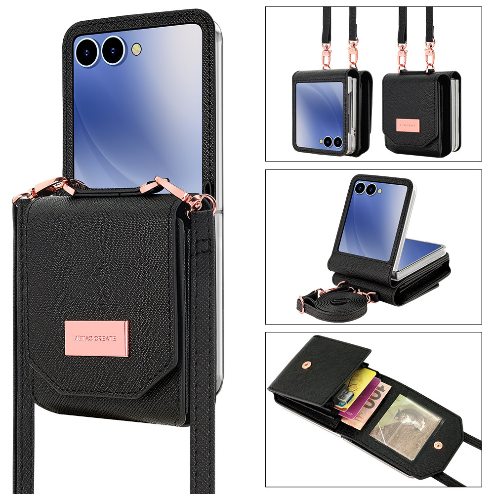 Fashion Card Holder Wallet Flip 7 Phone Case With Crossbody Lanyard Compatible With Samsung Galaxy Z Flip7 Cover - Image 3