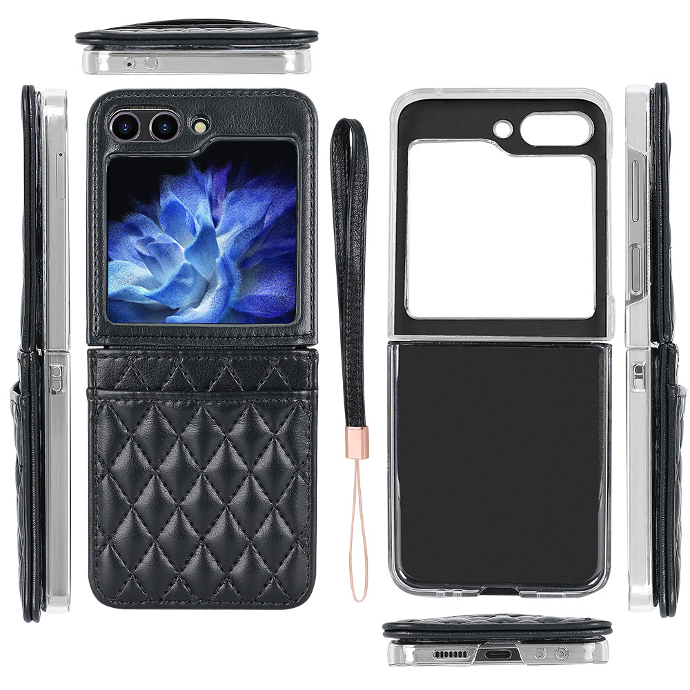 Argyle Pattern Wristband Stap Mobile Phone Case Compatitable With for Samsung for Galaxy Z Flip 7 Flip 6 5 4, Leather Card Slot Z Flip 7 - Image 3