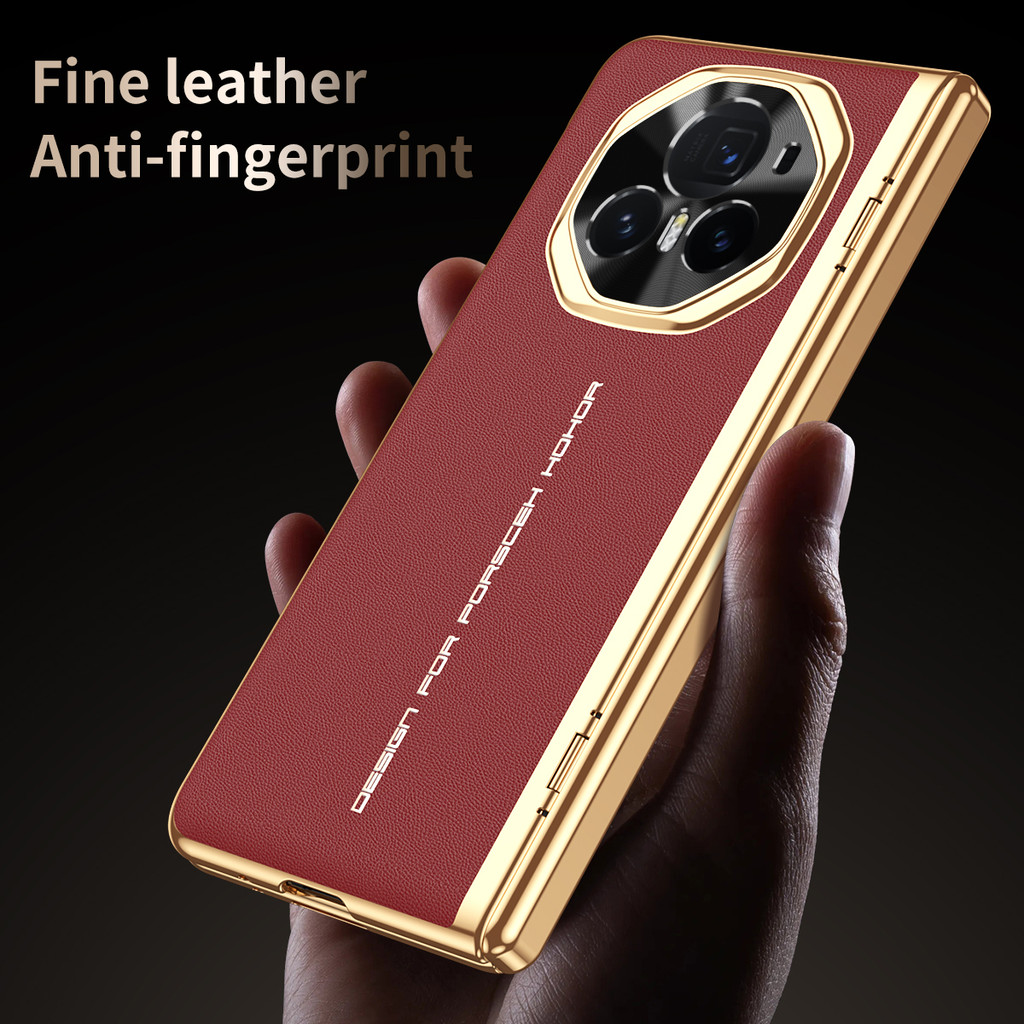 Black Aesthetic Luxury Casing for Honor Magic V3 Business Bumper Retro Vintage Electroplated Red Leather Magic V3 Screen Guard Hard Phone Case