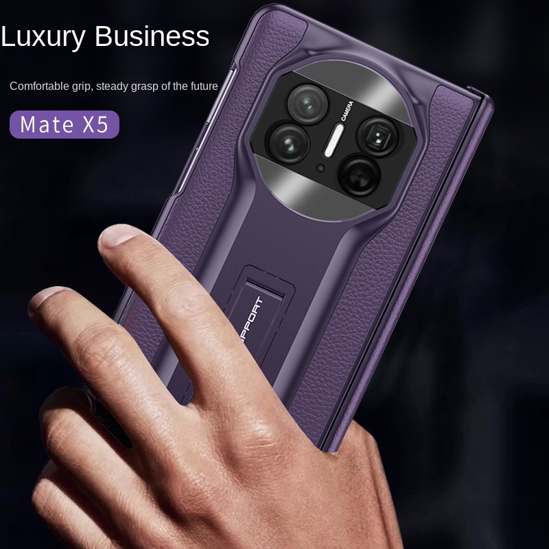 Bumper Plain Retro Vintage Wireless Charging Casing for Huawei MateX5 MateX3 Business Leather MateX5 MateX3 With Bracket Phone Case - Image 2