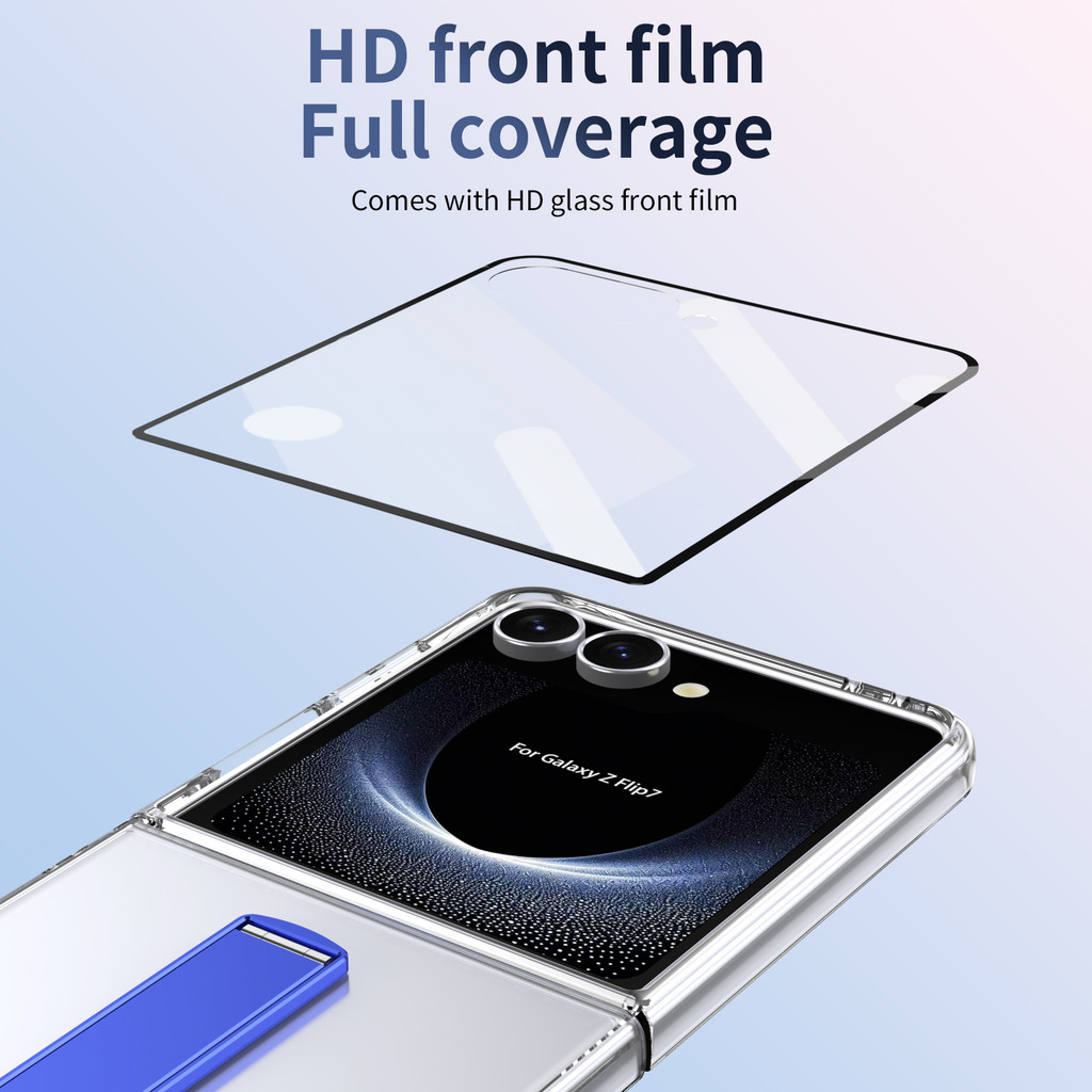 Clear Bumper for Samsung Galaxy Z Flip 7 6 5 4 3 Case Creative Design Simple Wireless Charging Hard PC Macaron Zflip3 Flip4 Flip5 Flip6 Flip7 FE With Bracket Phone Casing