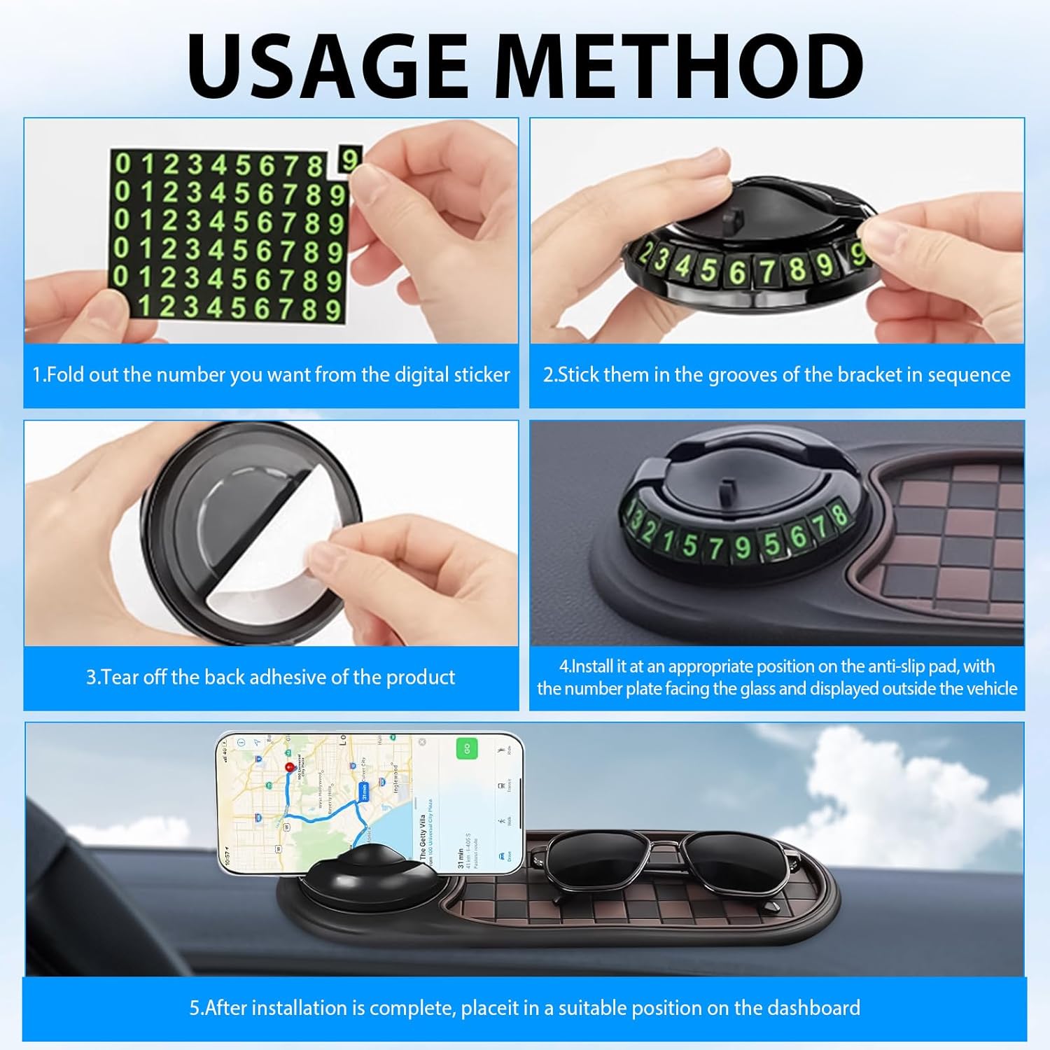 Universal 2-in-1 Car Phone Sunglasses Holder 60-Degree Rotation Anti-Slip PVC Mat Interior Accessories - Image 3