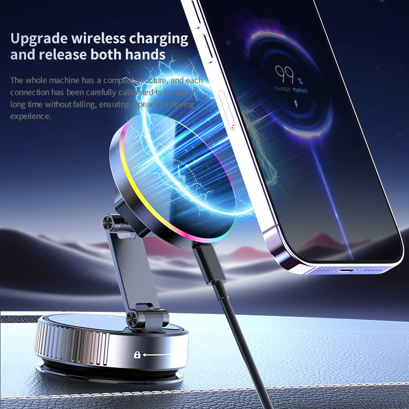 360 Degree Rotation Magnetic Wireless Super Fast Charger Car Phone Holder with Vacuum Adsorption for Dashboard - Image 3