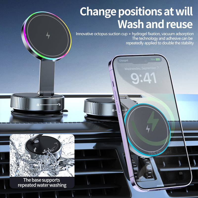 Universal Wireless Charger K3 Car Phone Holder with Breathing RGB Light Magnetic Suction Cellphone Bracket Accessories - Image 2