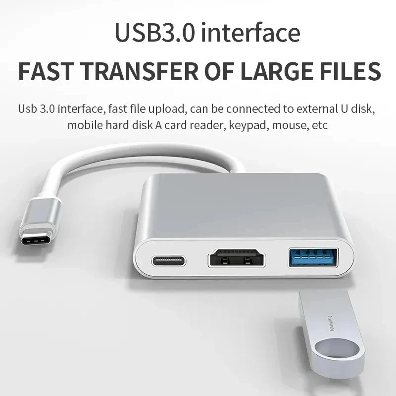 3-in-1 USB-C to HDMI HUB 4K Converter Adapter with USB 3.0 PD for MacBook Laptop PC Elite Pro - Image 3