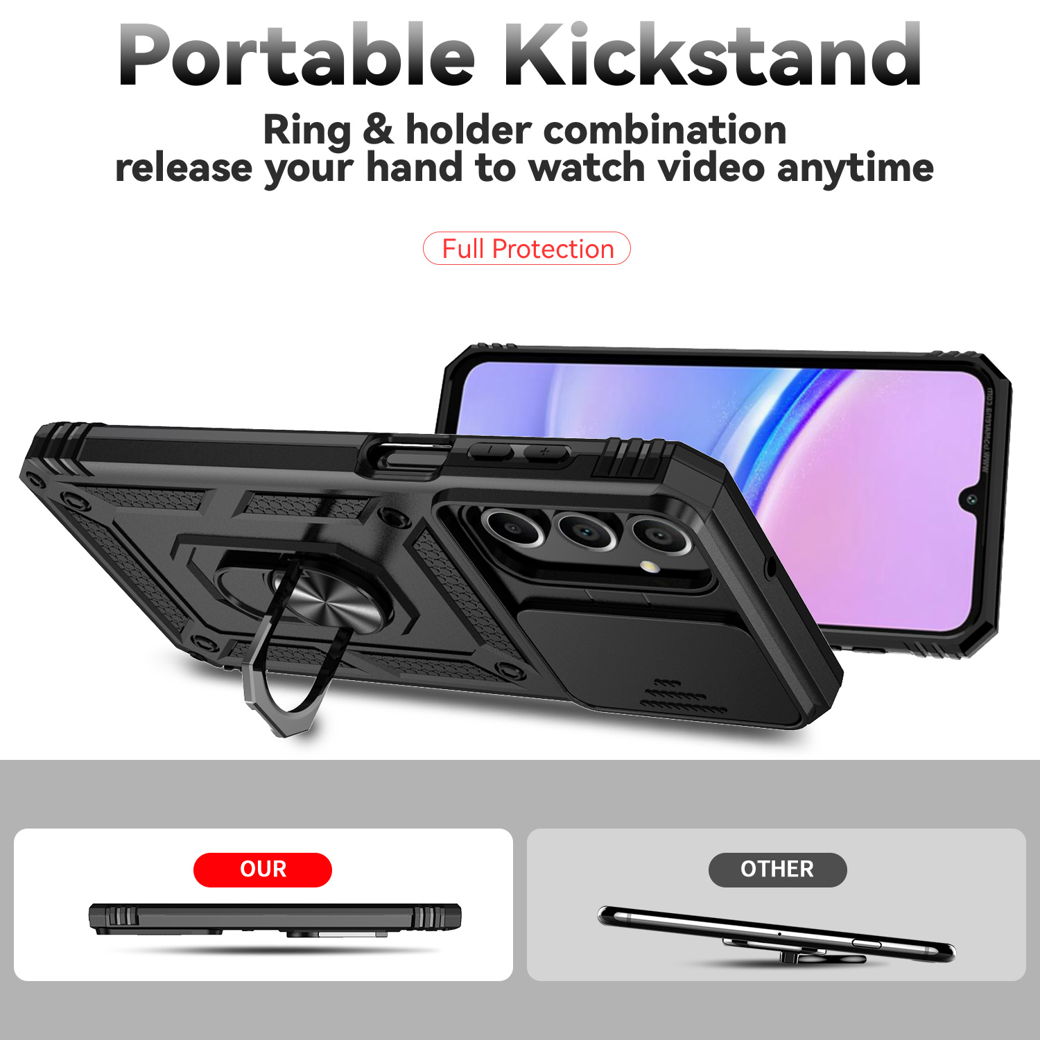 Armor Shockproof Ring Stand Holder Case for Samsung Galaxy A16 Slide Camera Lens Protect Cover - Image 3