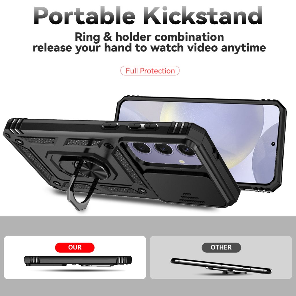 Armor Case for Samsung Galaxy S24 FE Kickstand Slide Camera Protection Rugged Ring Drop Shockproof Cover Shell