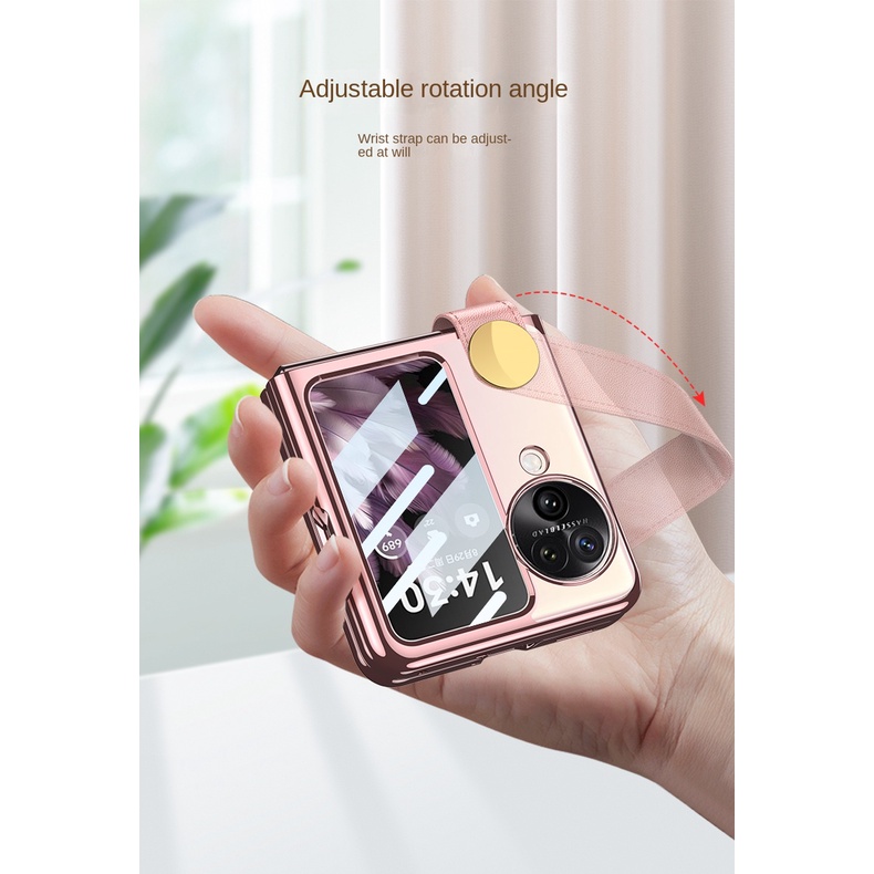 Clear Couple Casing N3Flip Flip Wristband PC for OPPO Find N3 Flip Screen Protector Included Phone Case with Ring