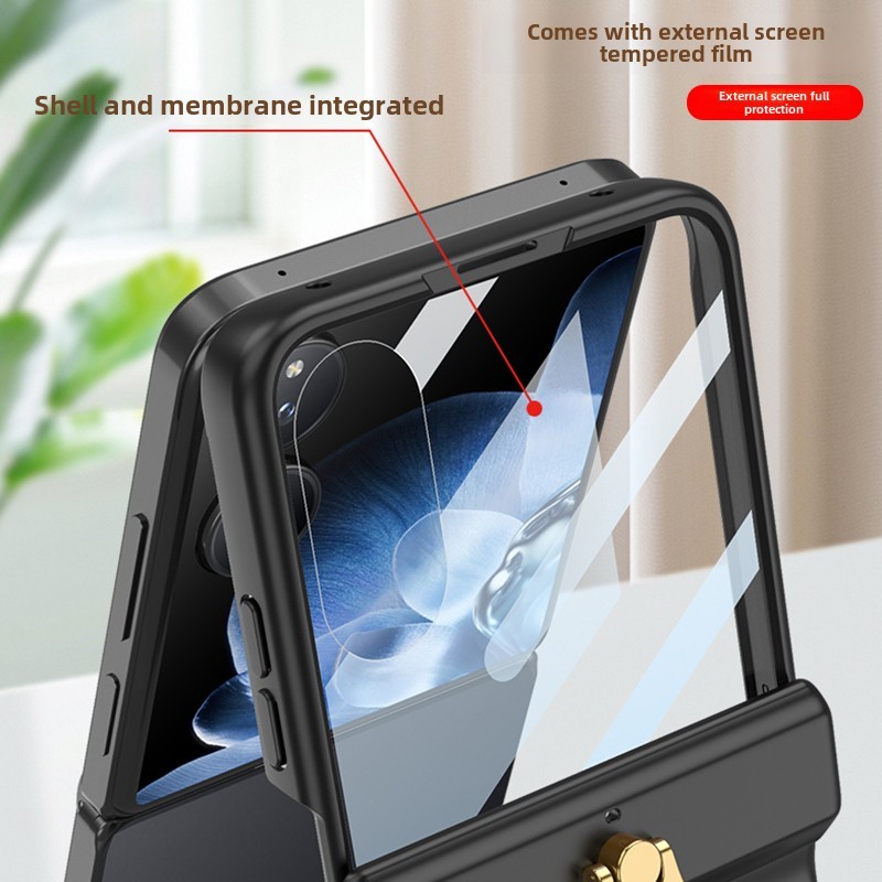 Black Purple Magnetic Center Shaft Casing for Xiaomi MixFlip Durable Ultra Thin Glossy 360 Full Protection Hinged Finger Ring Holder Phone Case
