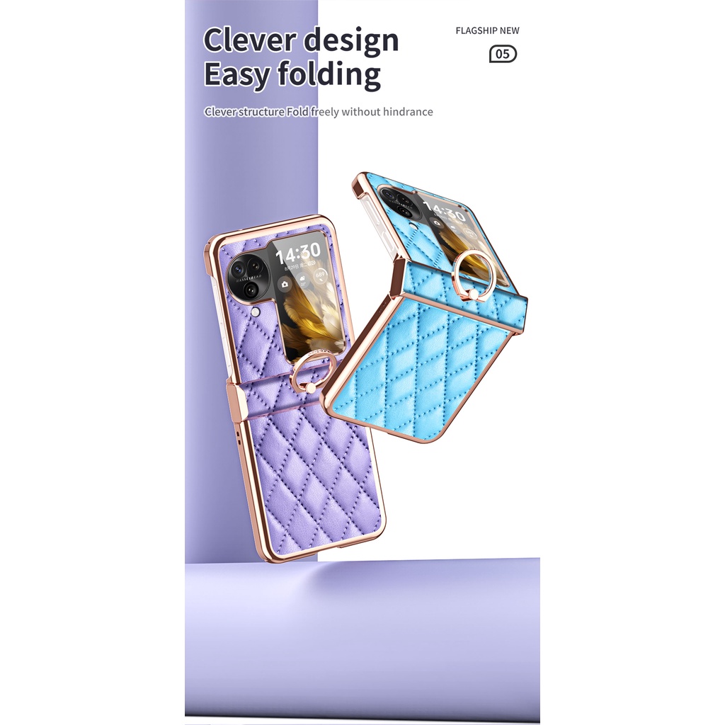 Plain Simple Electroplated Casing for OPPO Find N3 Flip Plating Classic N3Flip With Ring Holder Phone Case - Image 2