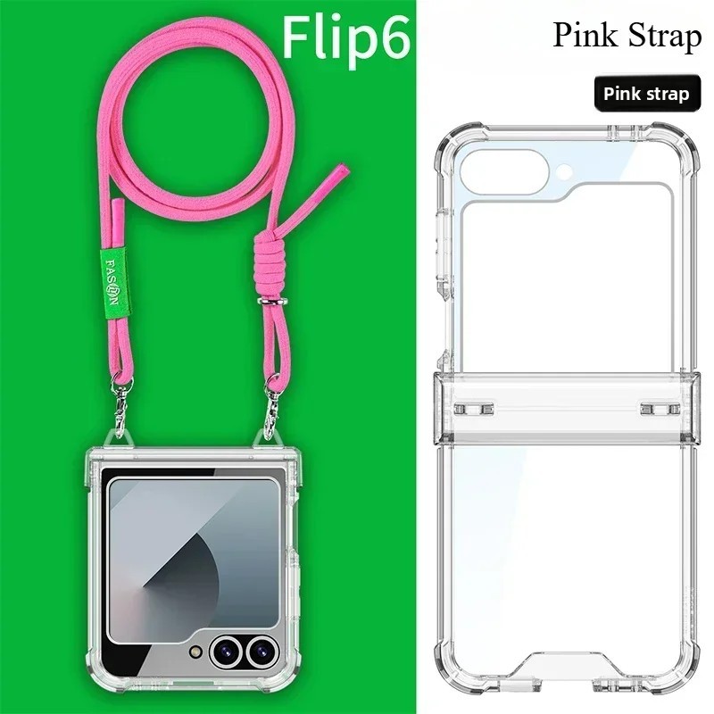 Crossbody Transparent Phone Case For Samsung for Galaxy Z Flip 4 5 6 5G ZFlip5 ZFlip6 Slim Shockproof Hinge Protection Cover Funda - Image 2