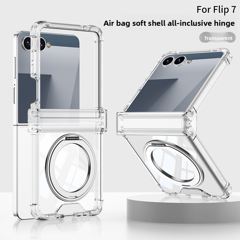 Clear Hinge Protection for Samsung Galaxy Z Flip 7 Case Fashion Design Transparent Z Flip6 Flip Z 7 Rotatable Bracket Phone Casing
