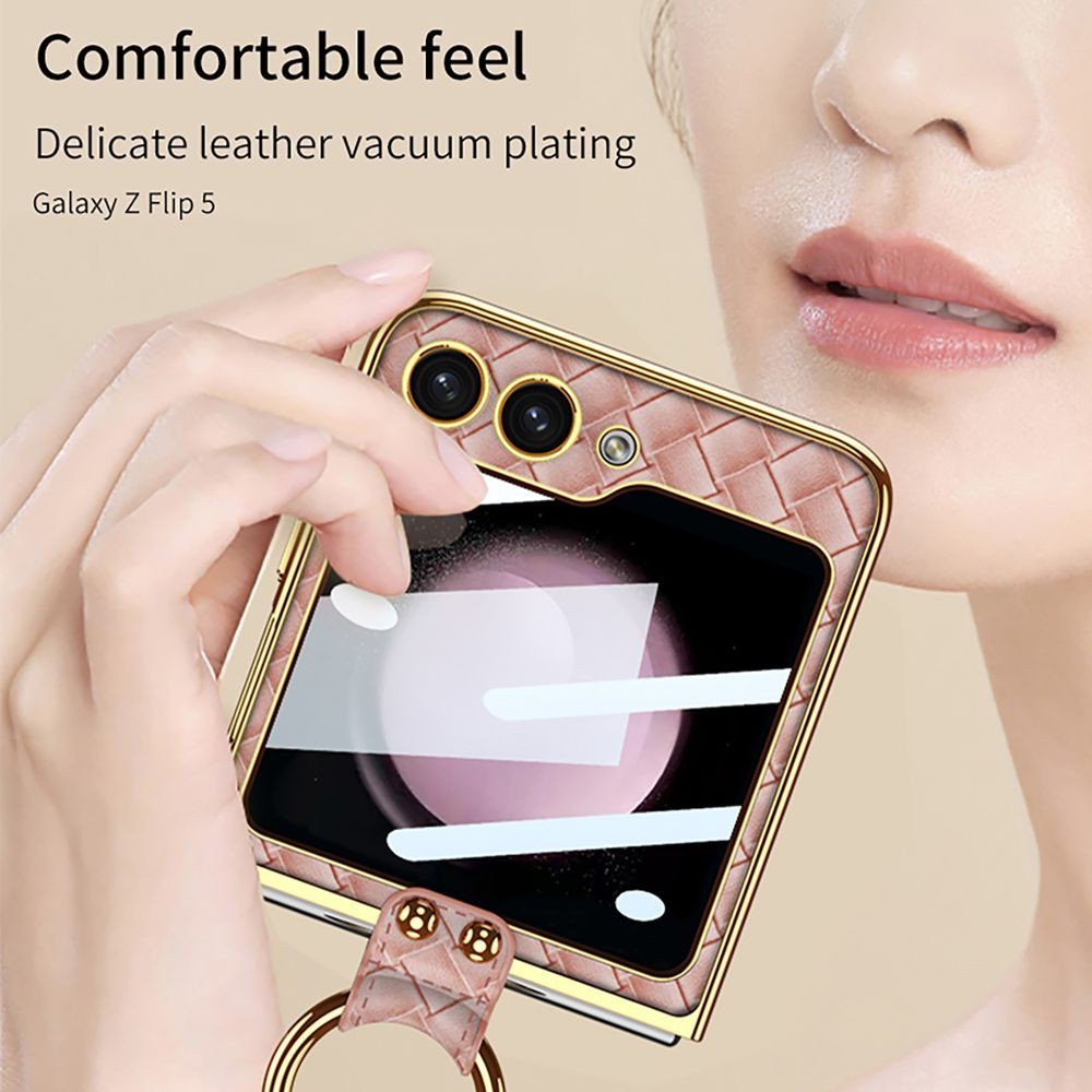Bumper Plain Simple Casing with Ring  for Samsung Galaxy Z Flip 5 Business Hard PC Classic Z Flip5 Flip Z 5 Shell Film Electroplated Woven Ring  Phone Case