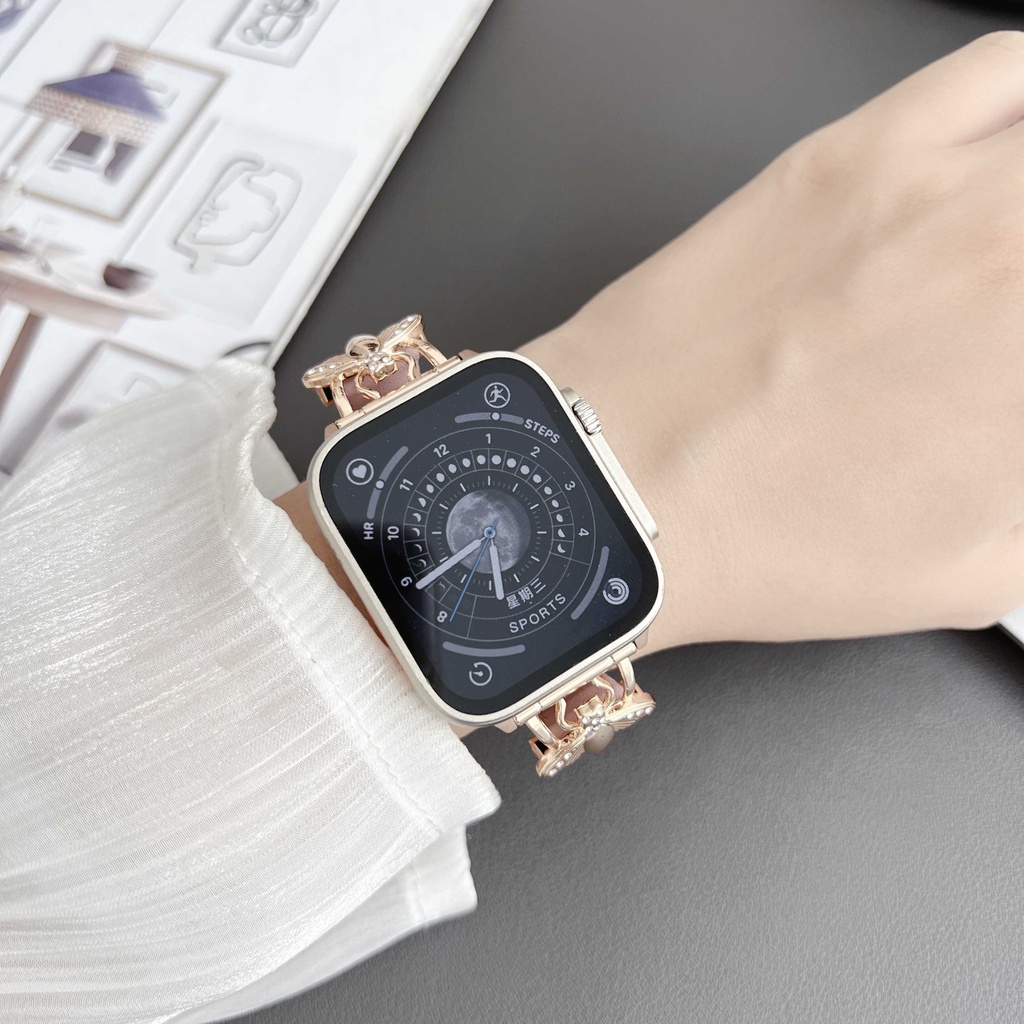 Slim Genuine Leather Strap For Apple Watch Ultra SE 8 7 6 5 4 3 38mm 40mm 41mm 42mm 44mm 45mm 49mm Girl Iwatch Bracelet - Image 2