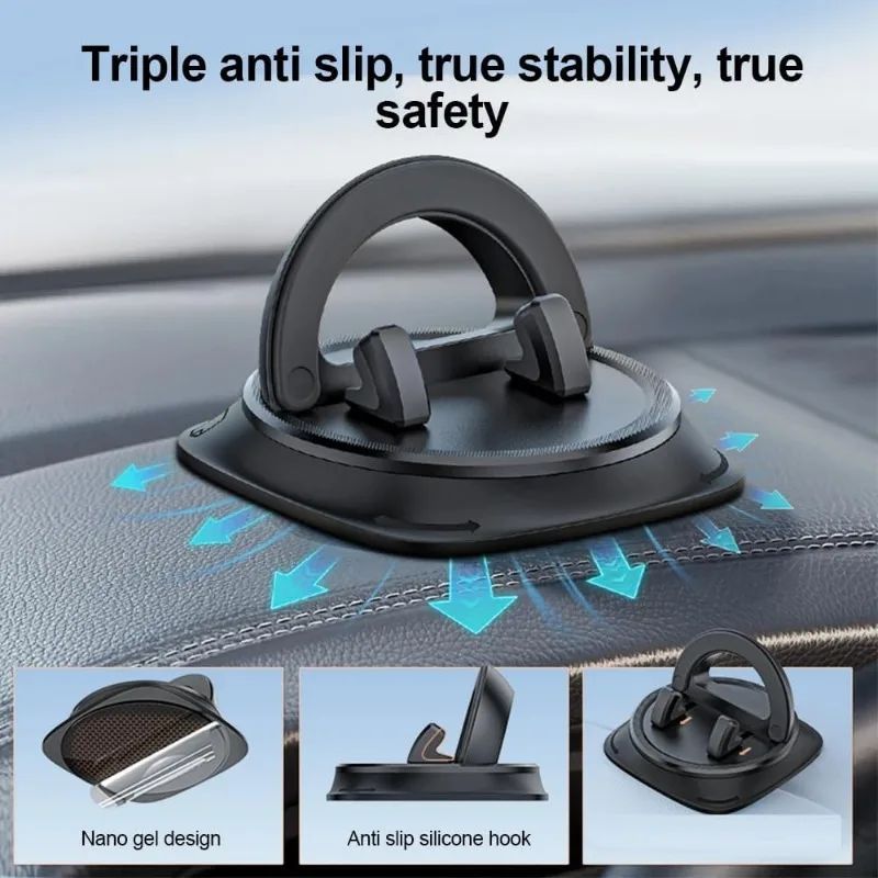 Universal Car Dashboard Phone Holder 360° Rotatable ABS Triple Anti-Skid Anti-Slip Silicone