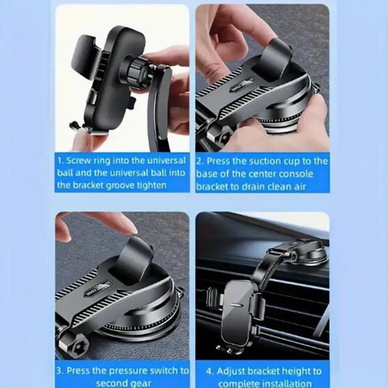 Black Car Phone Holder Dashboard Mount Stand for Navigation with Sucker Bracket Accessories - Image 7