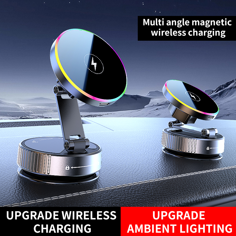 360 Degree Rotation Magnetic Wireless Super Fast Charger Car Phone Holder with Vacuum Adsorption for Dashboard - Image 7