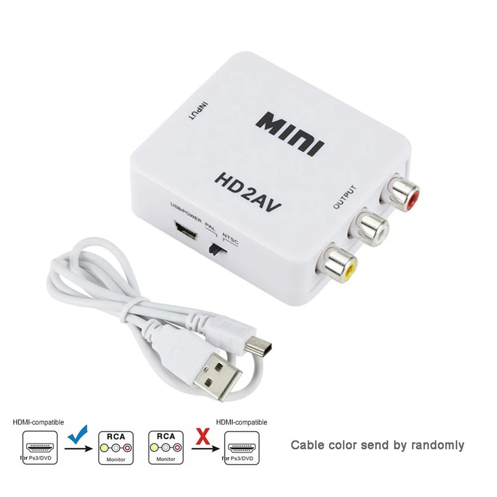 HDMI-Compatible to RCA Converter AV/CVSB L/R Video Box HD 1080P 1920*1080 60Hz HDMI-Compatible to AV Support NTSC PAL Output