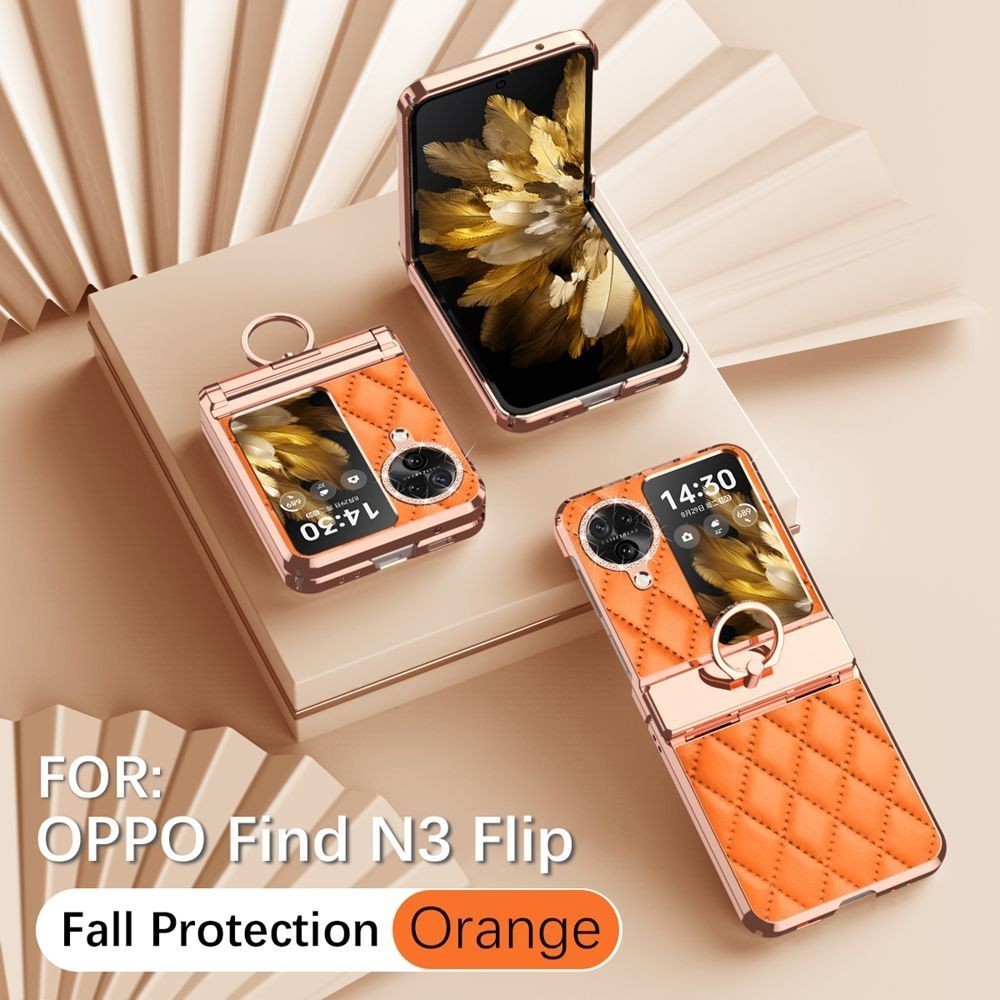 Luxury Electroplated Casing for OPPO Find N3 Flip N2 Flip Elegant Leather Rose Gold N3Flip N2Flip With Ring Holder Phone Case